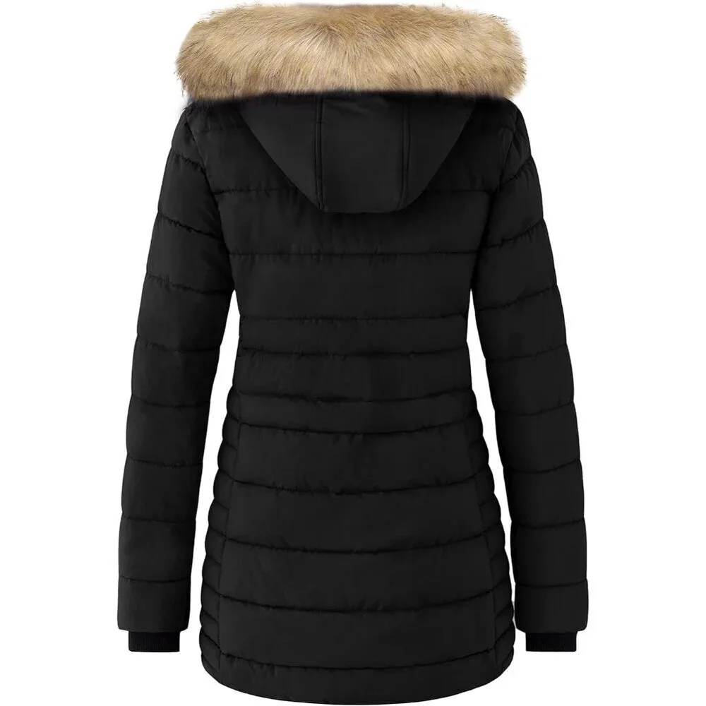 Women's Warm Winter Coat Heavy Puffer Jacket Parka with Fur Trimmed Hood - Picture 2 of 6